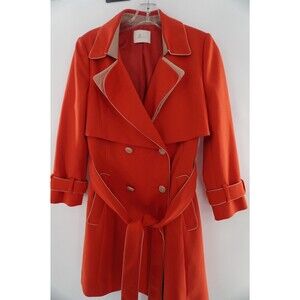 JJ Jigott Women's Size S Double Breasted Belted Trench Coat Vibrant Red Coral